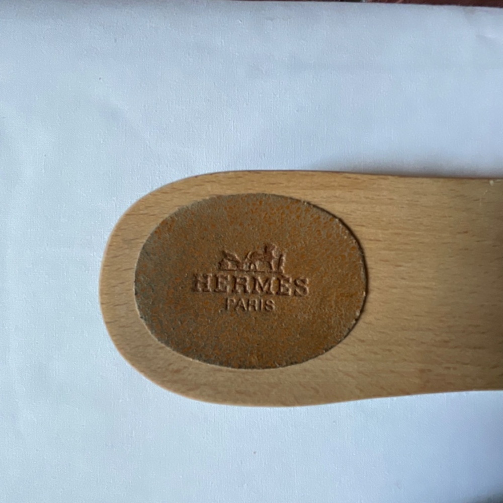 Hermes Tan Leather Slide Sandals with Wood Sole - Picture 15 of 16